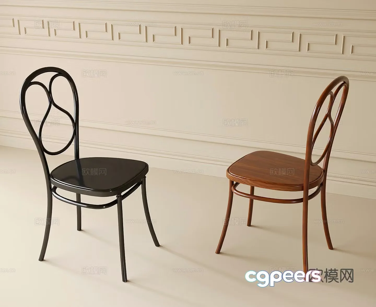 French dining chair single chair book chair 3d model