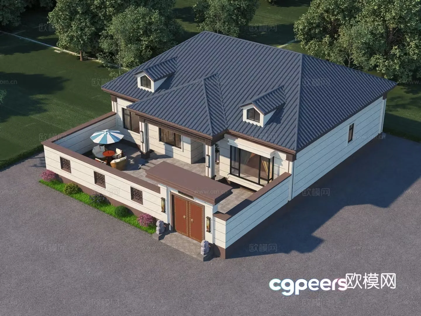 New Chinese style single-family villa villa villa residential villa residential self-built villa 3D model