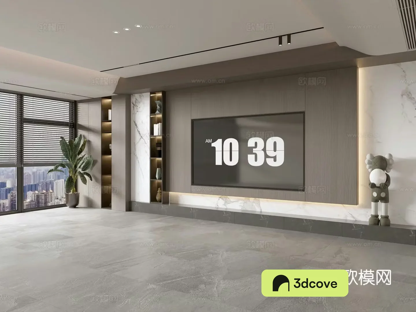 Modern Italian living room light luxury TV background wall full wall TV cabinet marble background wall