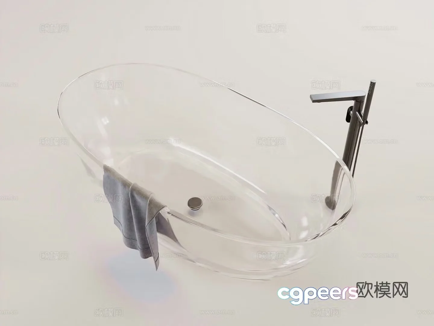 Modern minimalist fully transparent glass bathtub 3d model