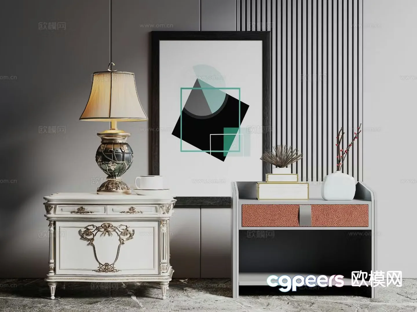 European style bedside table 3d model