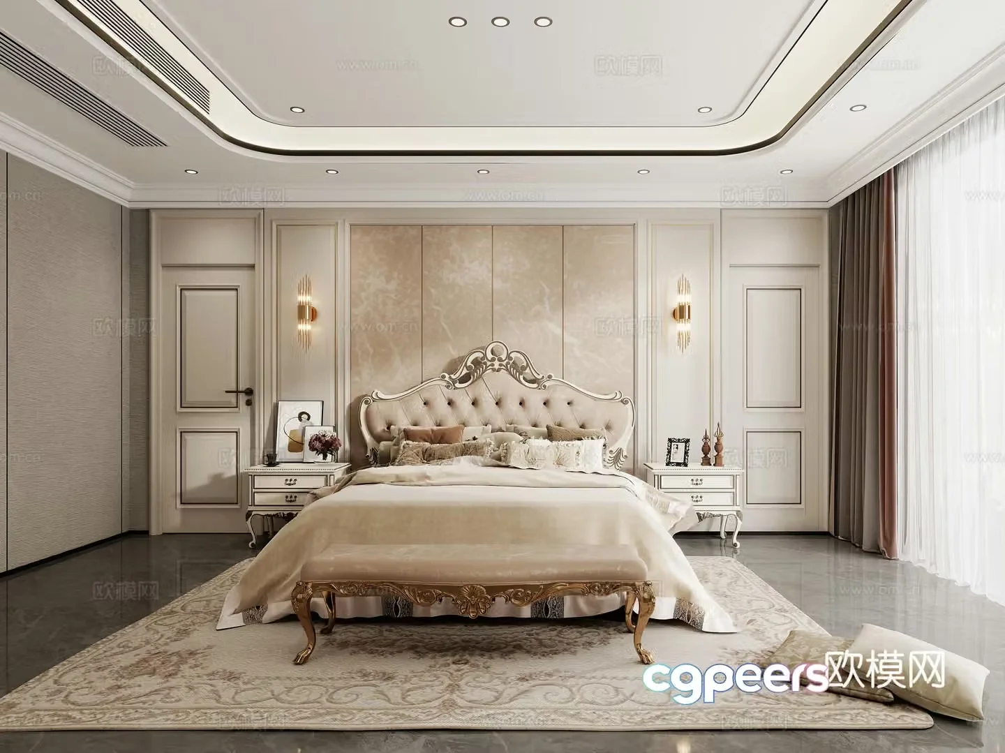 Simple European bedroom 3d model