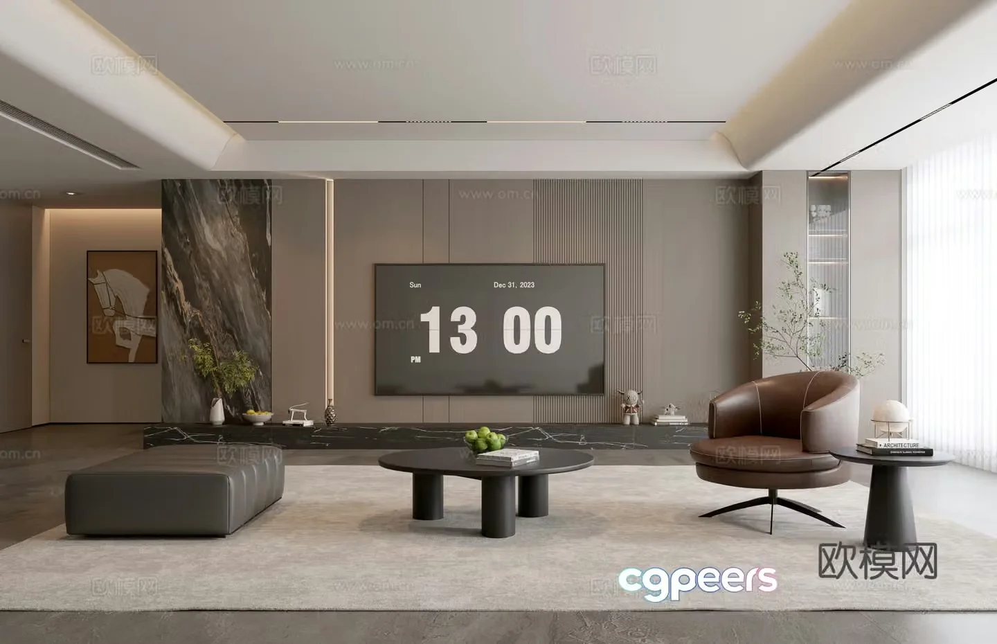 Modern Italian living room light luxury sofa coffee table combination sofa background wall villa living room 3D model