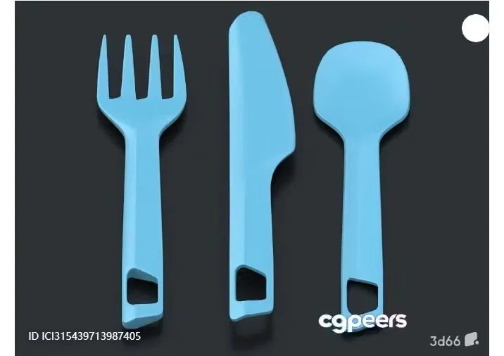 A Set Of Blue Plastic Utensils 3D Model – 8351 – VRAY Render