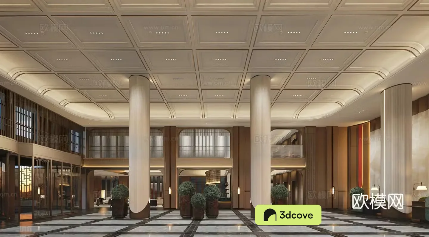 Modern hotel lobby elevator hall leisure area