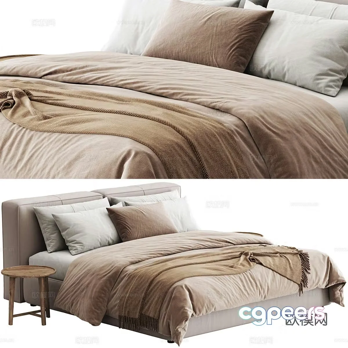 Modern Wasabi Fabric Double Bed 3D Model