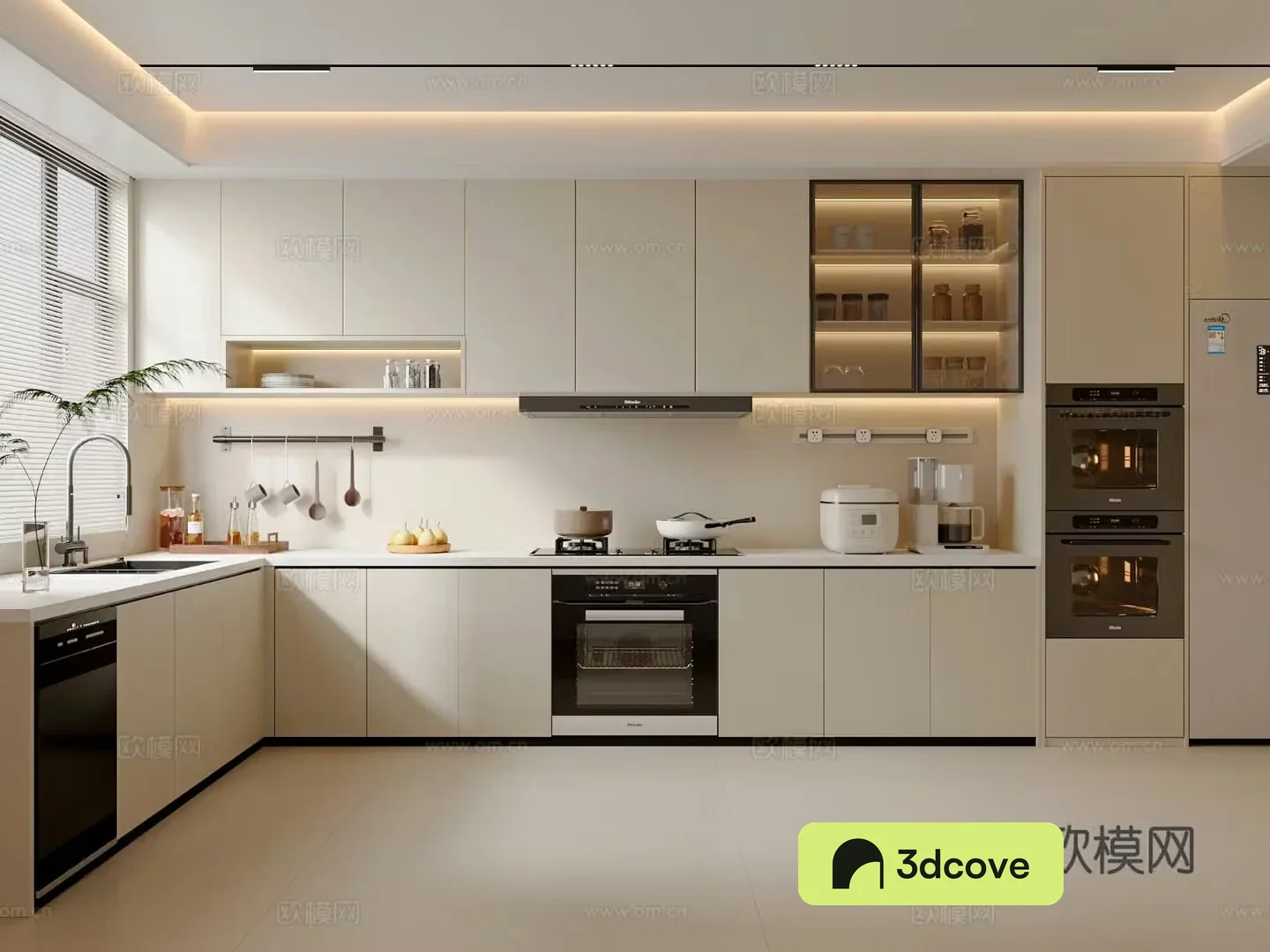 Creamy Kitchen Cabinet Refrigerator Kitchen Appliances Kitchen Supplies