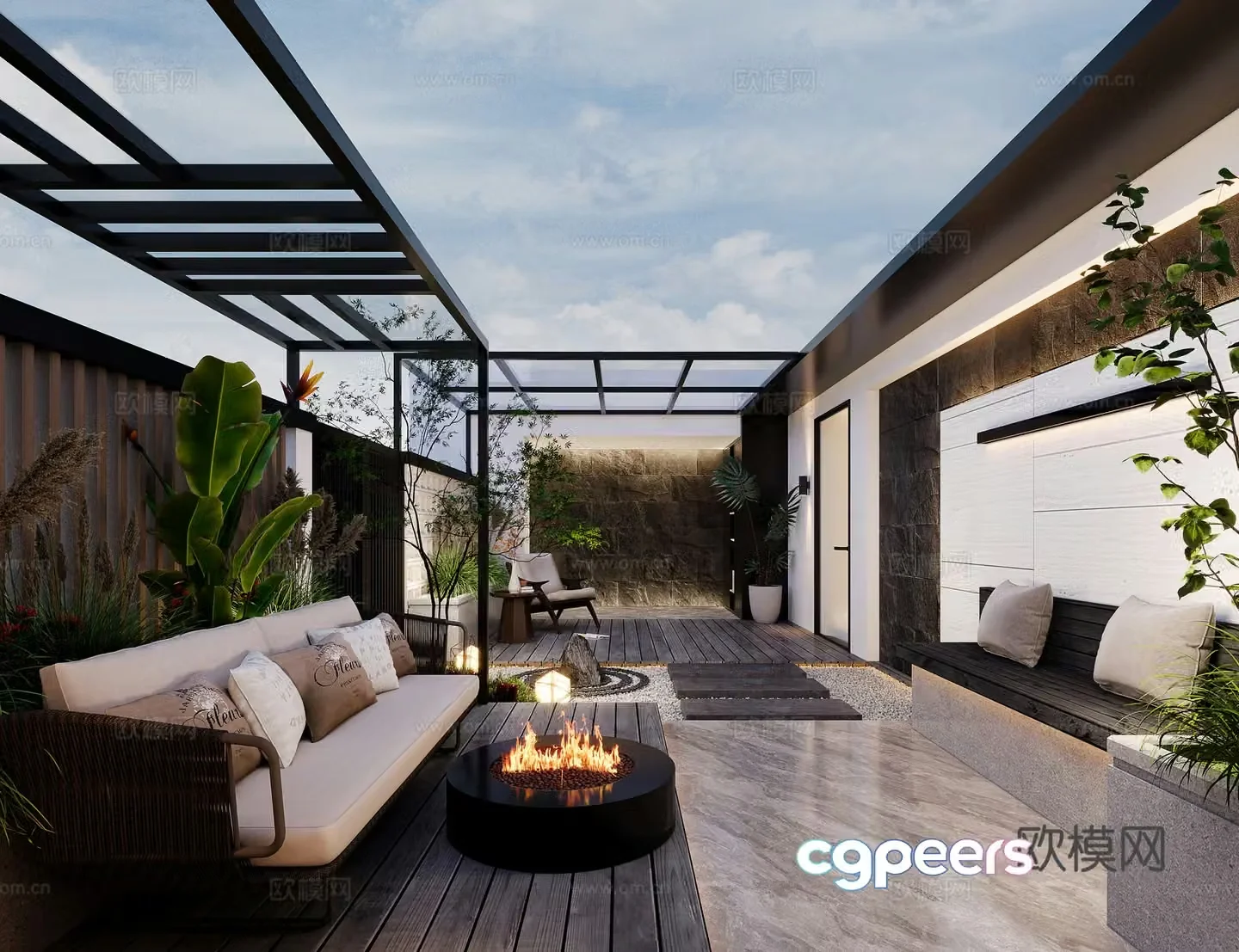 Modern balcony garden landscape 3d model