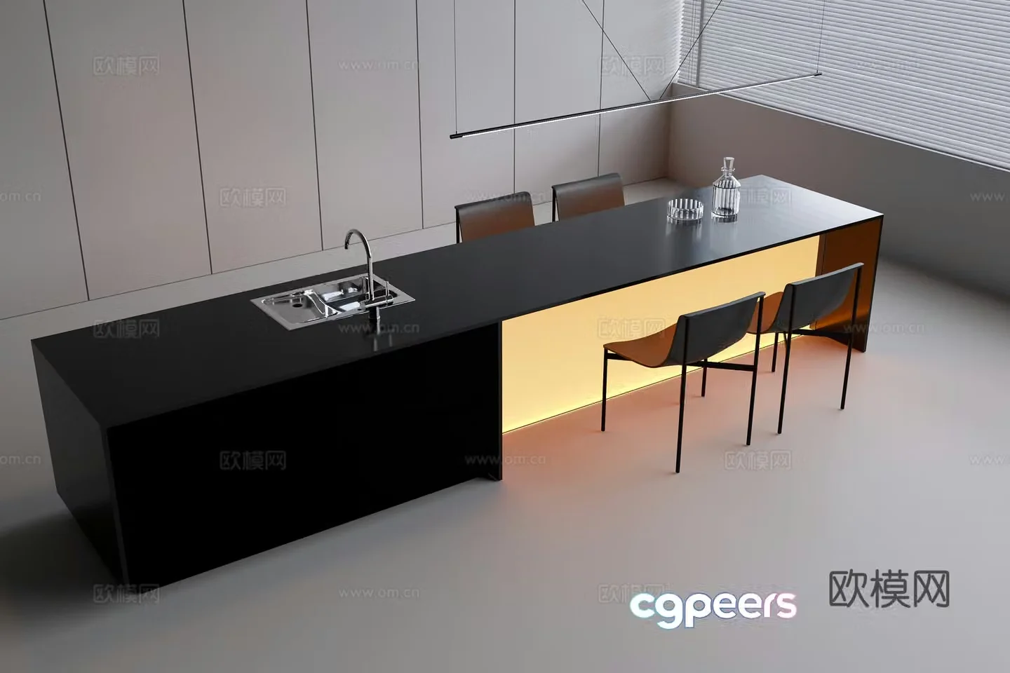 Nakashima Water Bar Nakashima Dining Table Leisure Bar Chair Sink Faucet Metal Chandelier 3D Model