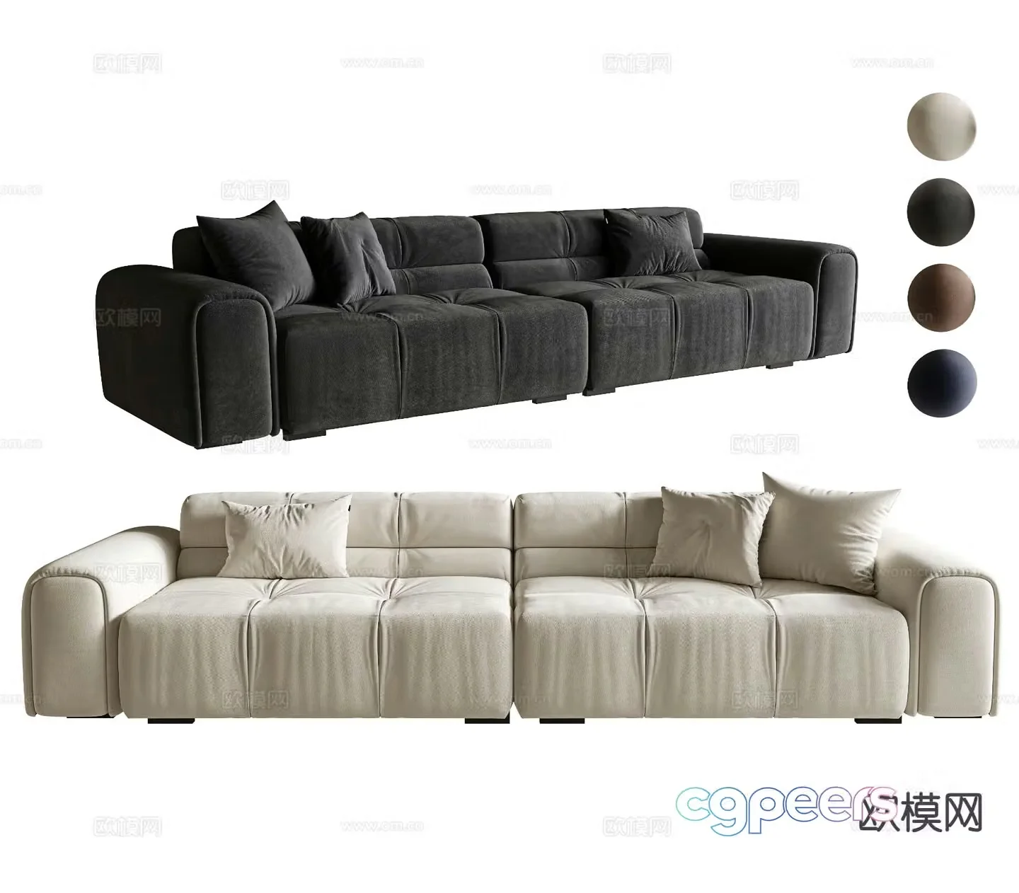 Cream style double sofa 3d model