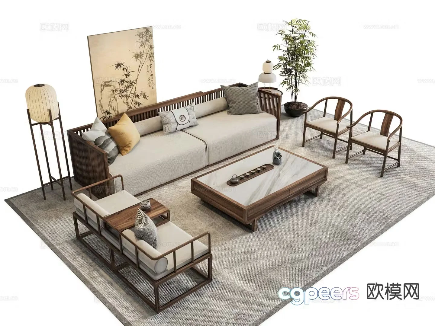 New Chinese style modular sofa 3d model
