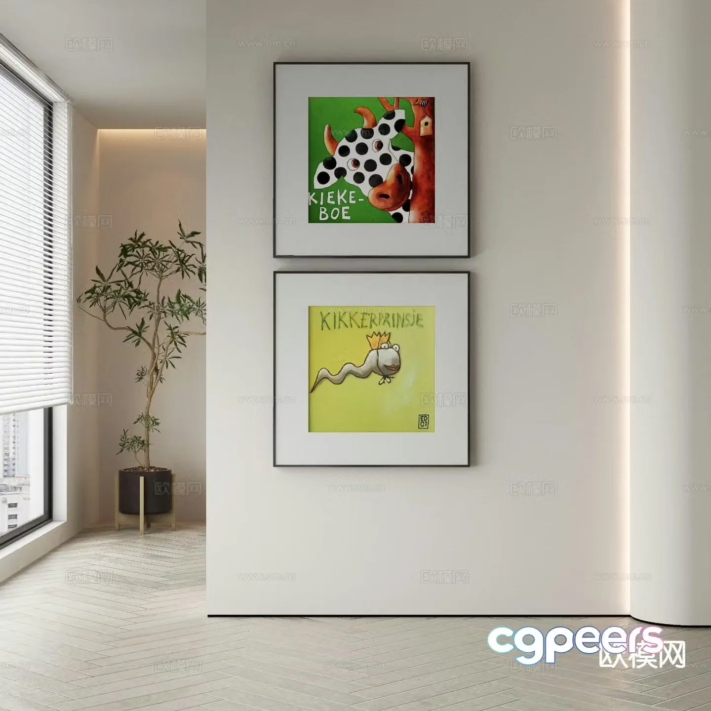 Modern cartoon art painting decorative painting 3d model