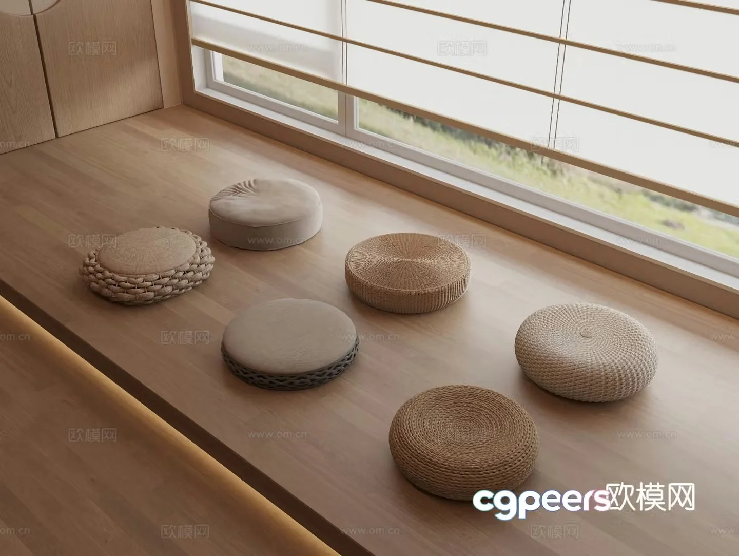 Japanese cushion fabric cushion rattan cushion round cushion tatami cushion 3D model