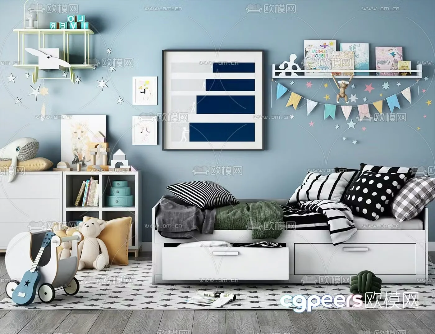 Modern children’s cabinet children’s sofa bed 3d model
