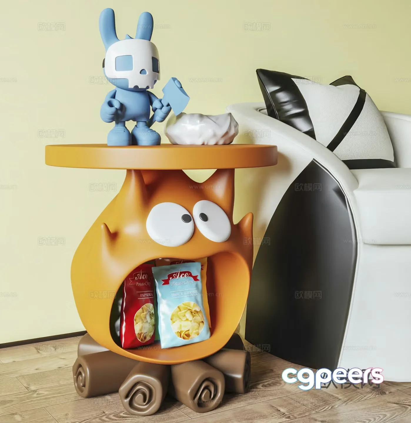 Cartoon corner table side table round table table table 3d model