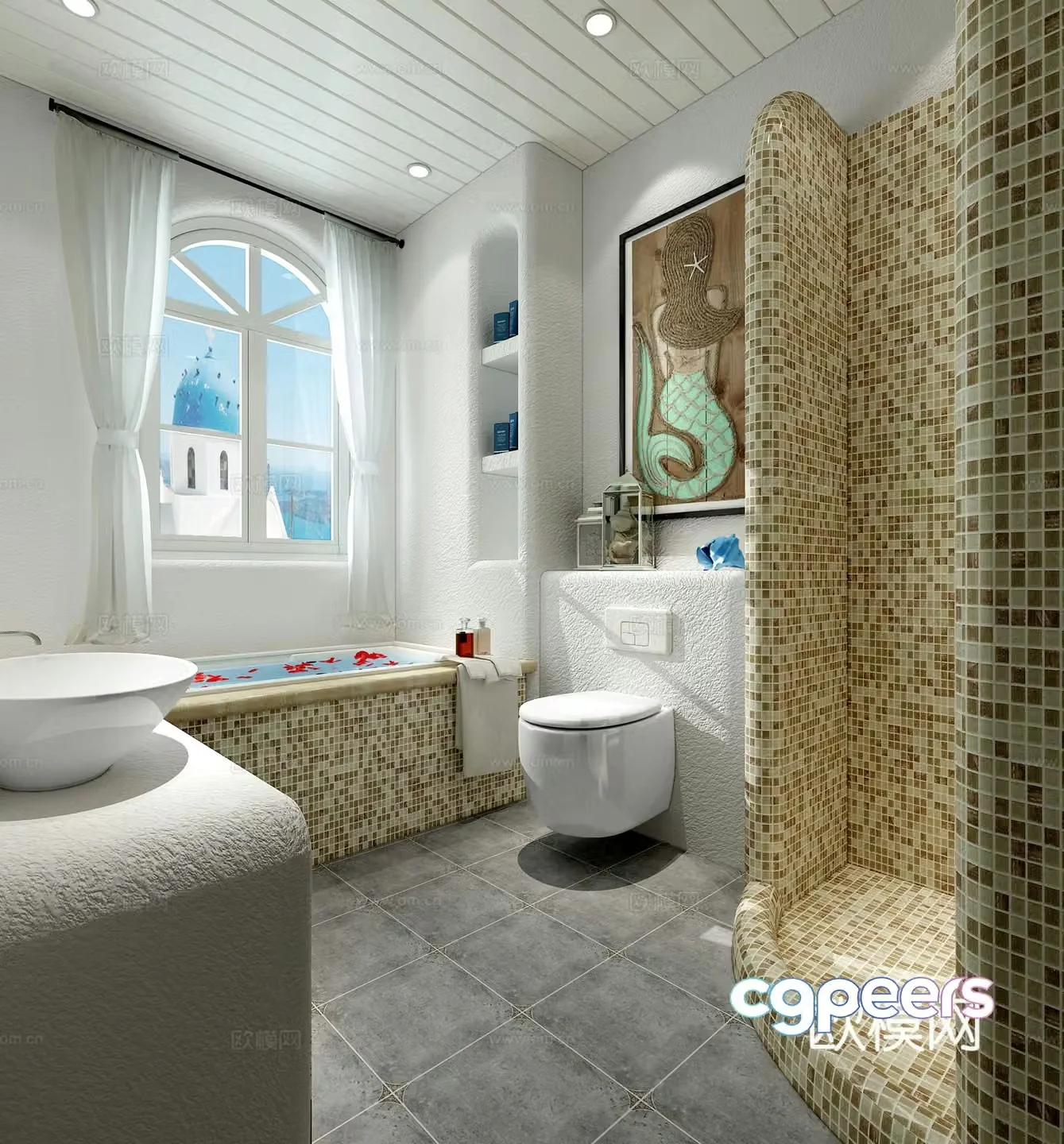 Mediterranean bathroom toilet bathtub wash basin 3d model