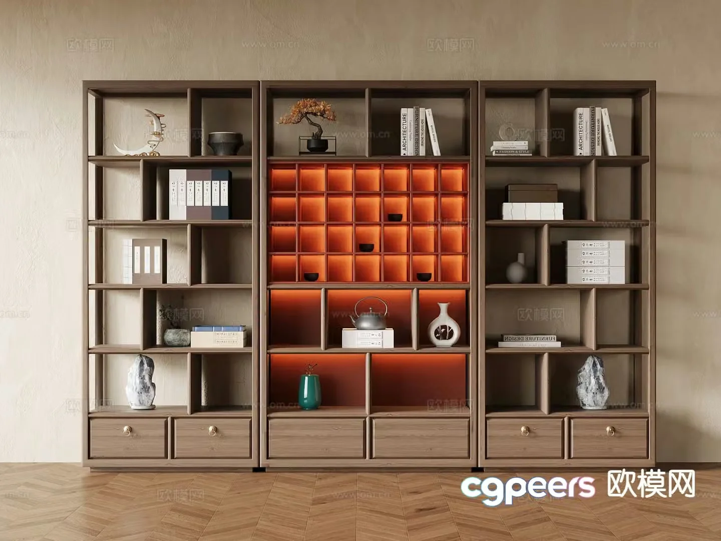 New Chinese style book rack book ornaments 3D model