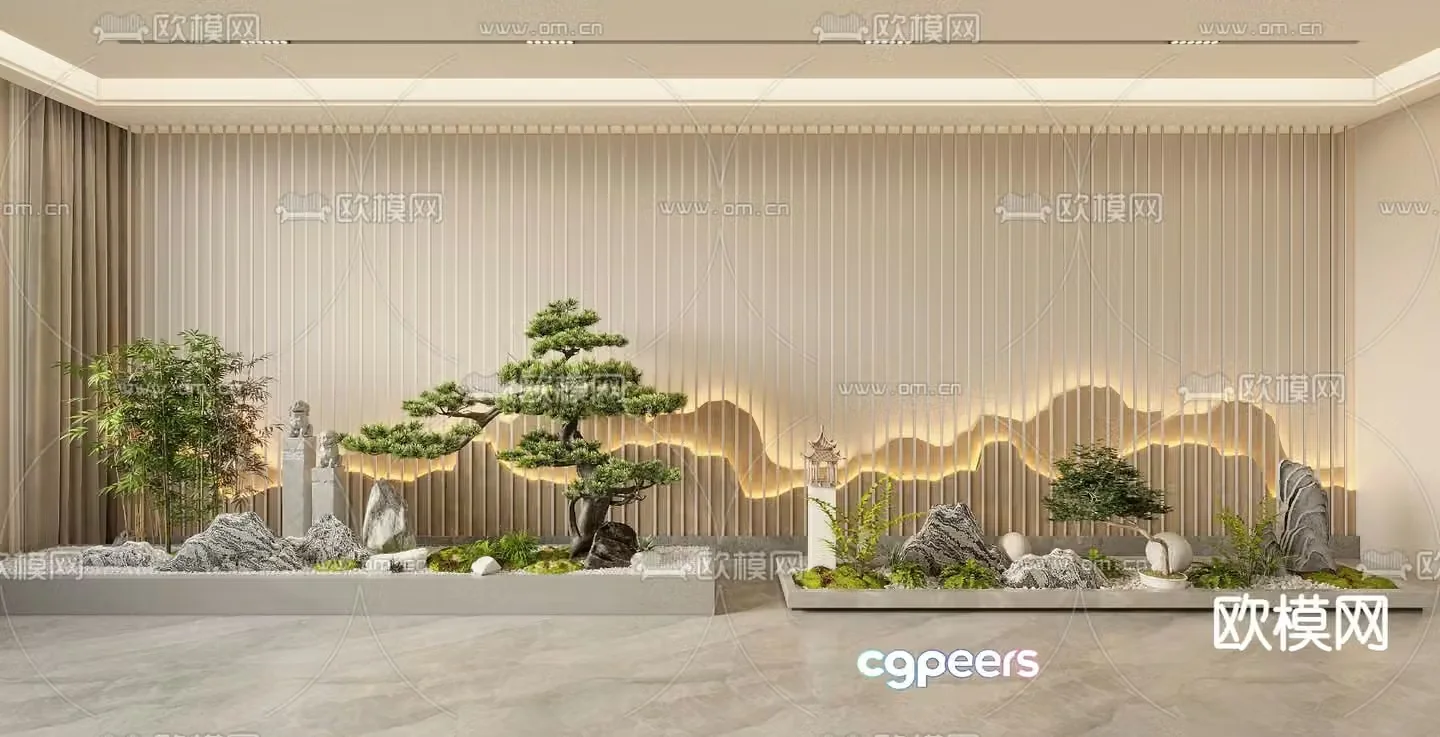 Indoor landscape pine tree landscaping 3d model