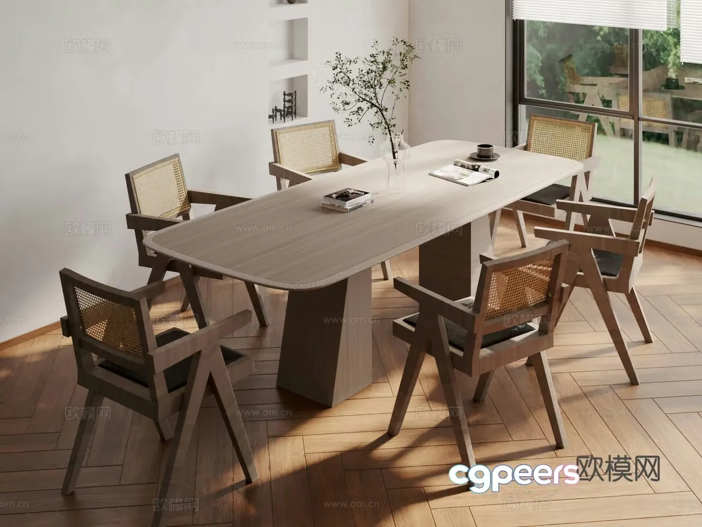 Log dining table and chairs 3d model