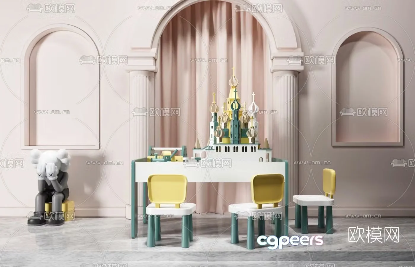 Simple European simple children’s toy table and chair 3D model