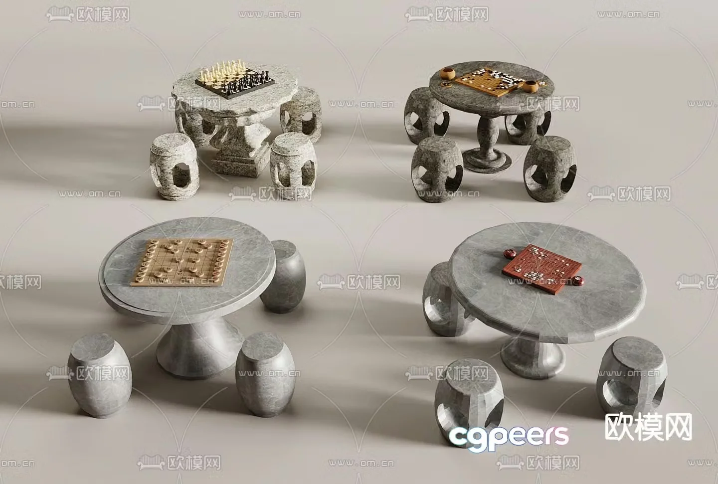 New Chinese style stone table outdoor table and chair 3D model