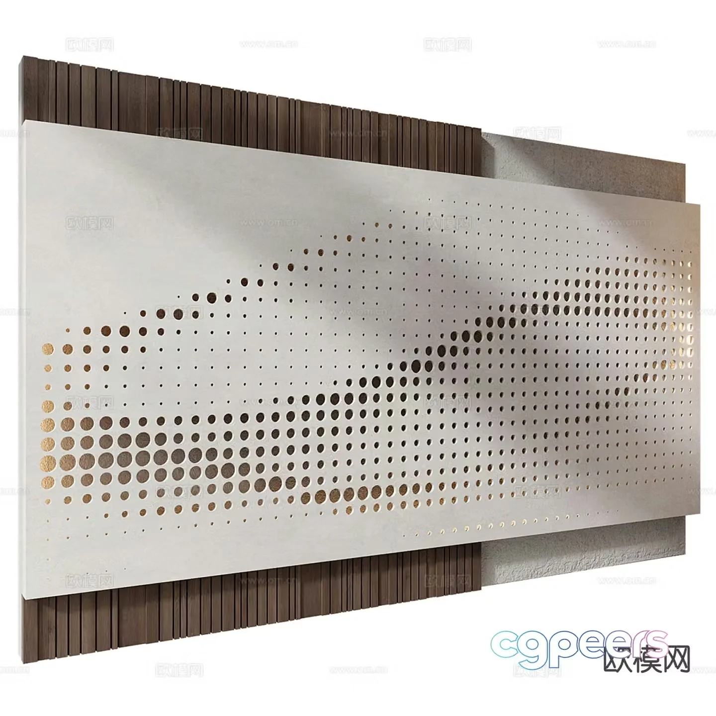 Solid wood wall panel hole board background 3d model