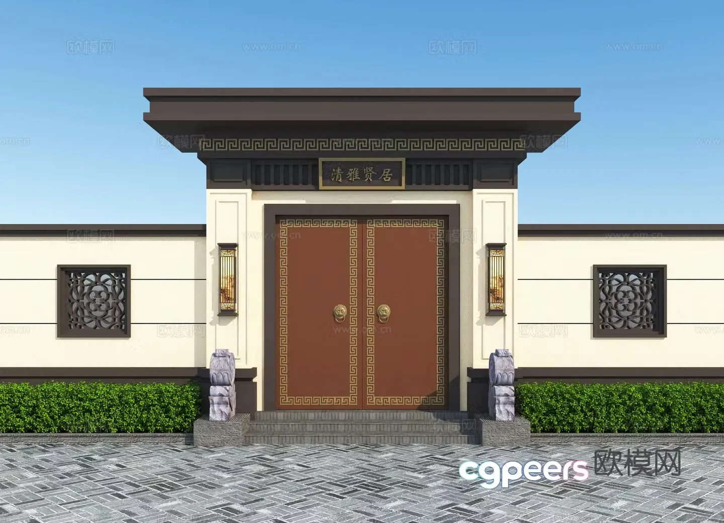 New Chinese style door door head villa door 3D model