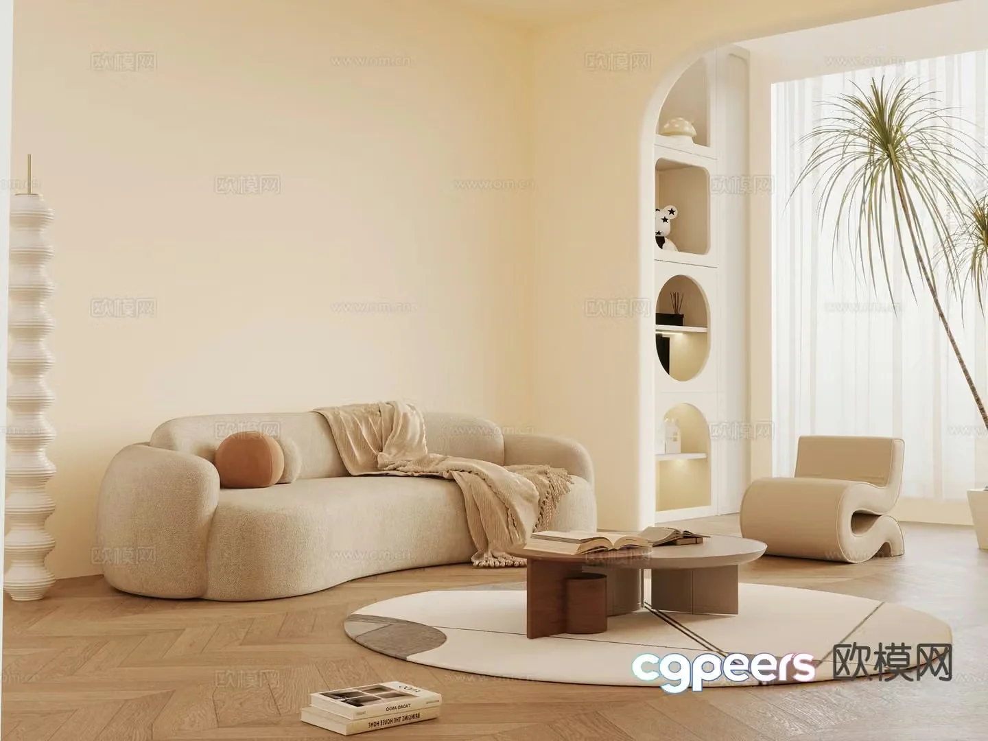 Cream style sofa curved sofa modular sofa 3d model