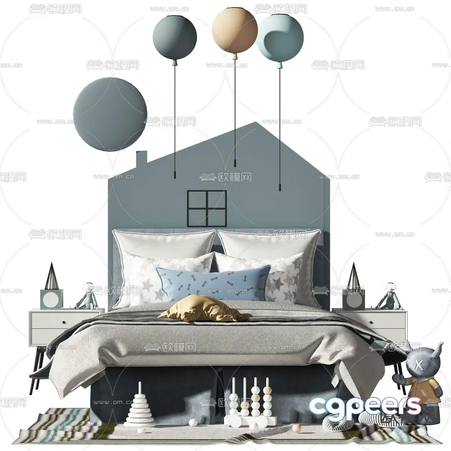 Modern fabric children’s bed 3d model