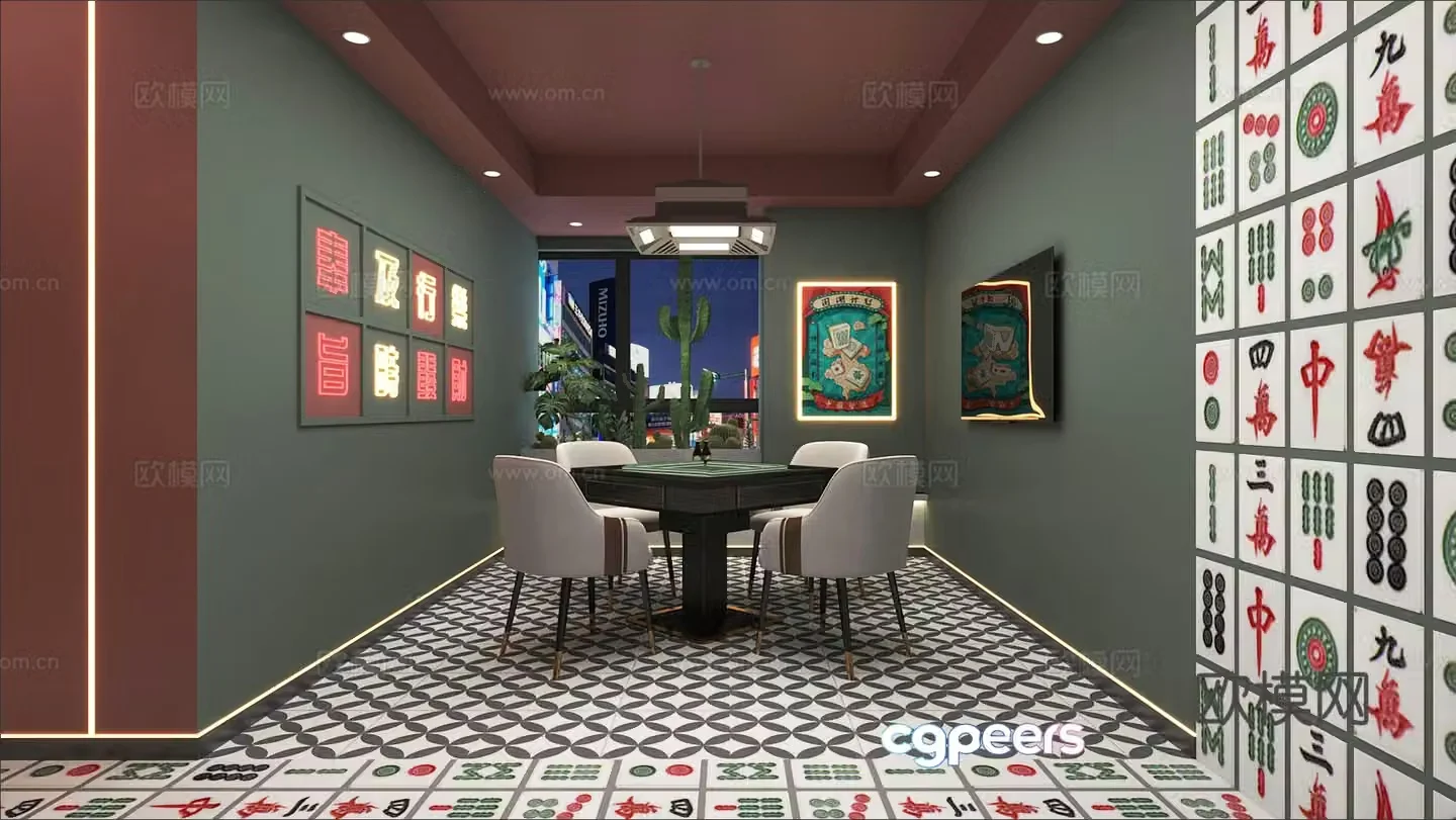 Modern chess and card room mahjong room 3d model