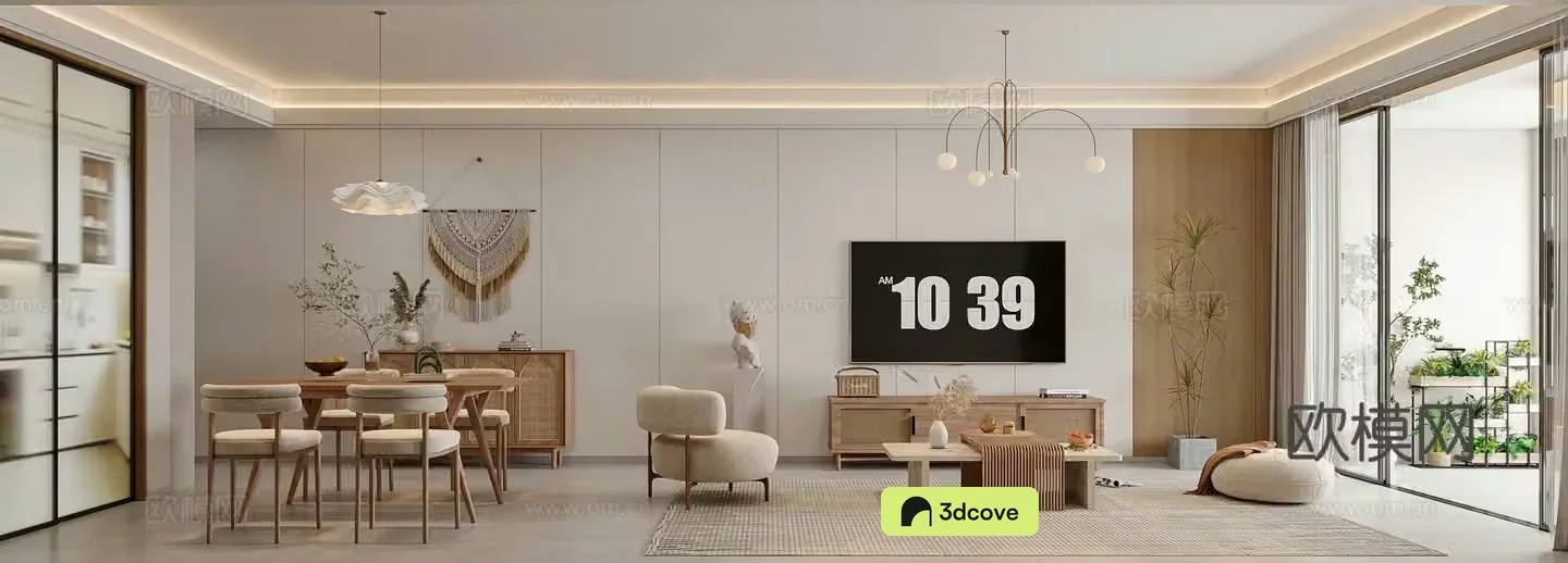 Wasabi Living Dining Room Modern Living Room Simple Cream Style Dining Table Combination Sofa Leisure Chair 3D Model