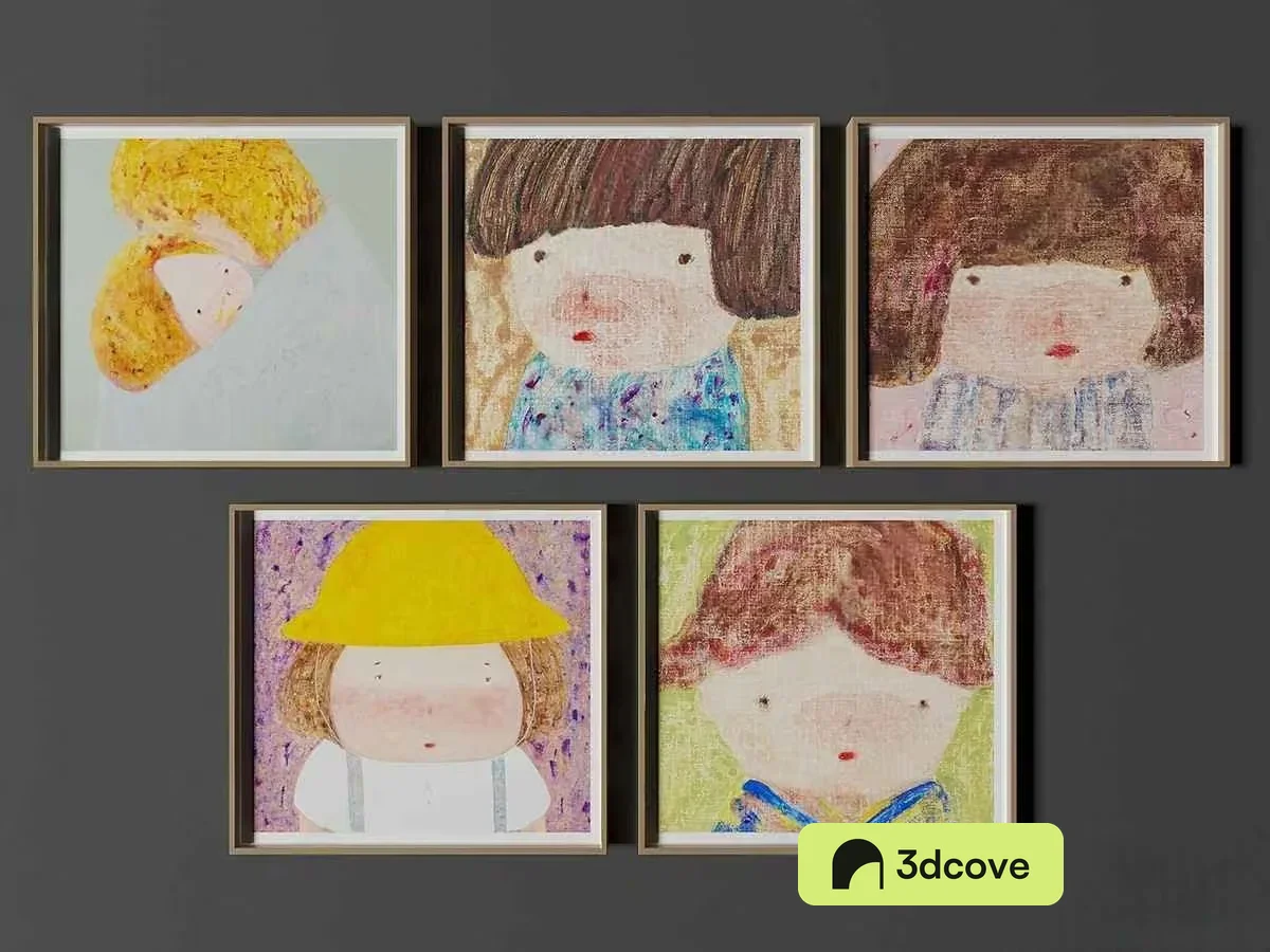 Five Framed Paintings Of Children