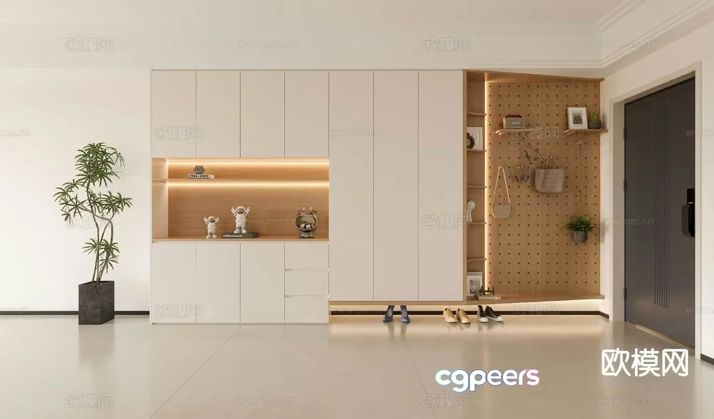 Modern shoe cabinet integrated cabinet perforated board 3d model