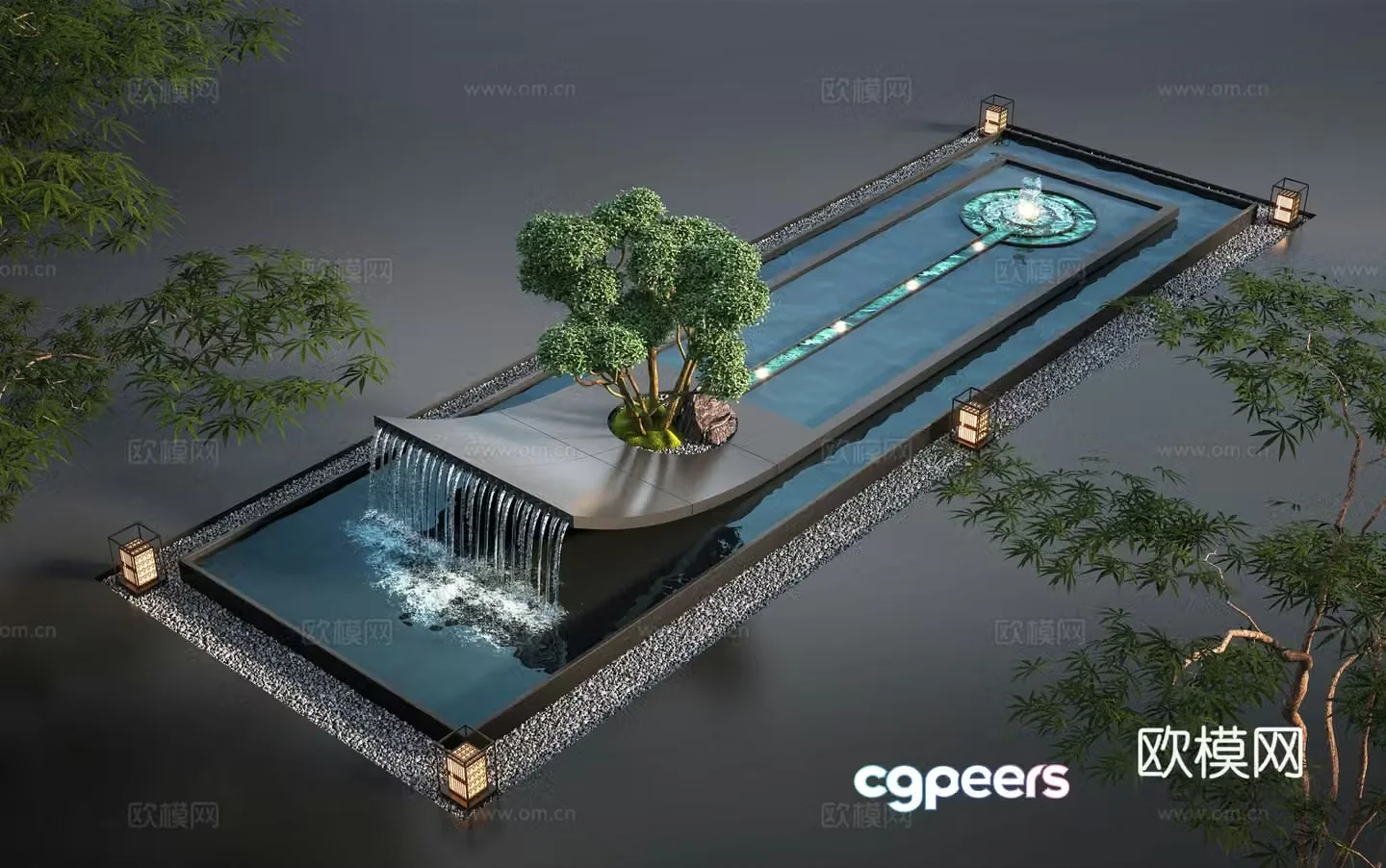 Modern water landscape garden waterscape water bowl stacked water water drop 3d model