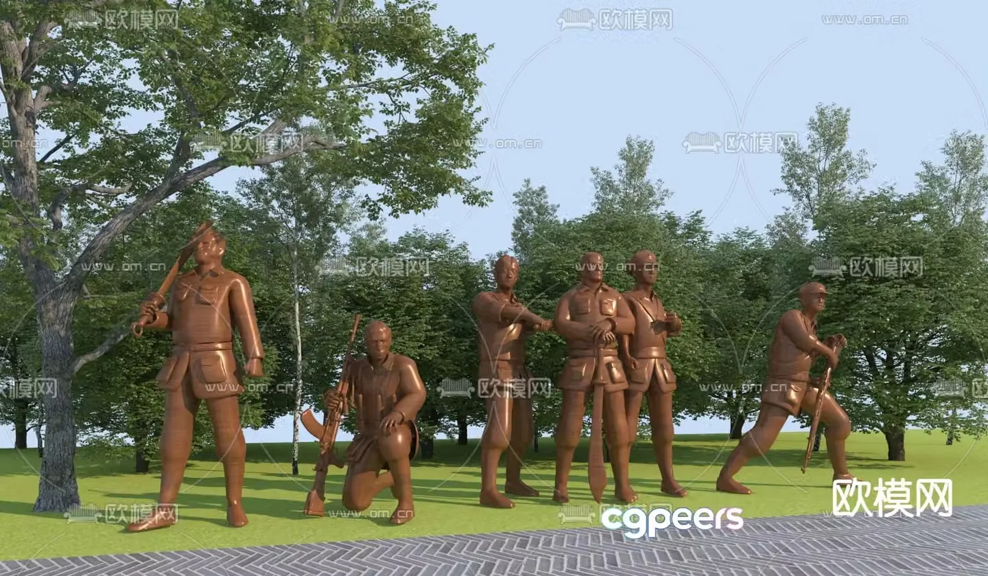 Red Army Sculpture Anti-Japanese Sculpture Bronze Statue Soldier Sculpture 3D Model