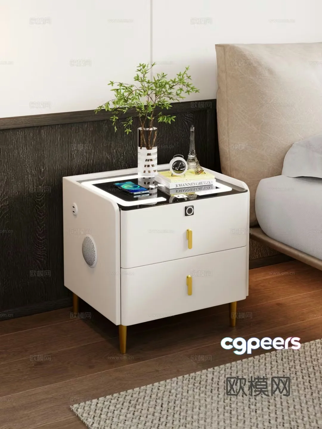 Creamy wind bedside table Bedside table Creamy wind bedroom Bedside table 3d model
