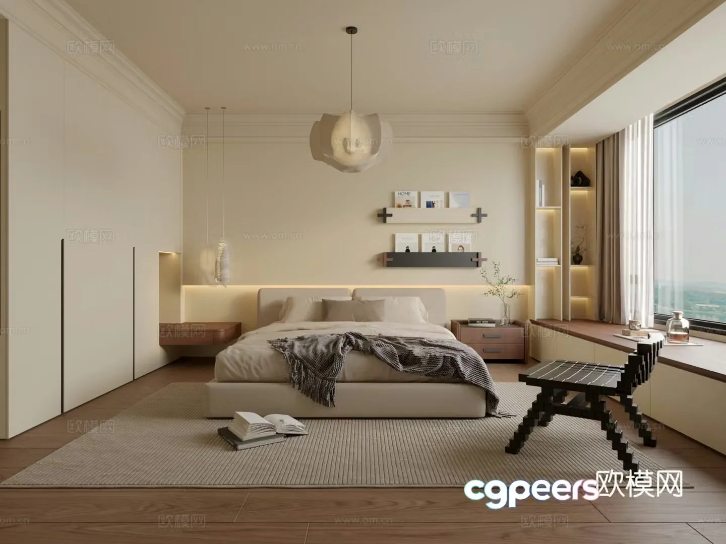 Minimalist cream style retro bedroom 3d model
