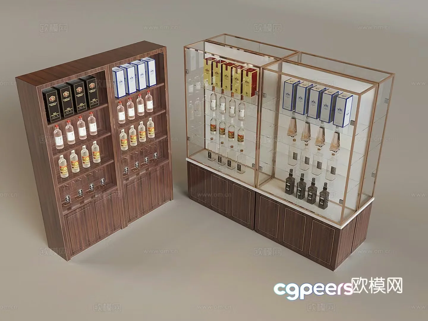 Solid wood wine cabinet glass wine rack 3D model