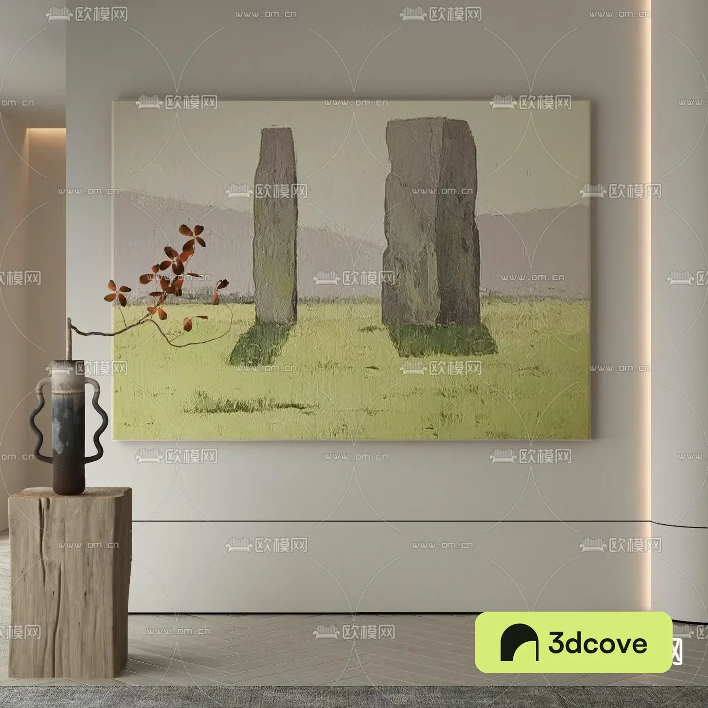 A Painting Of Two Stone Pillars