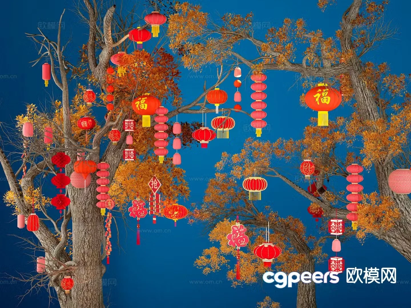 New Chinese style decorative lamp lantern 3d model
