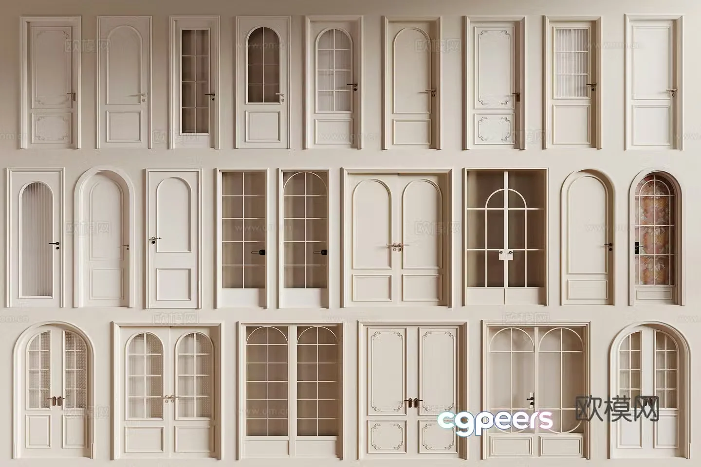 French single door flat door arched door double door 3D model