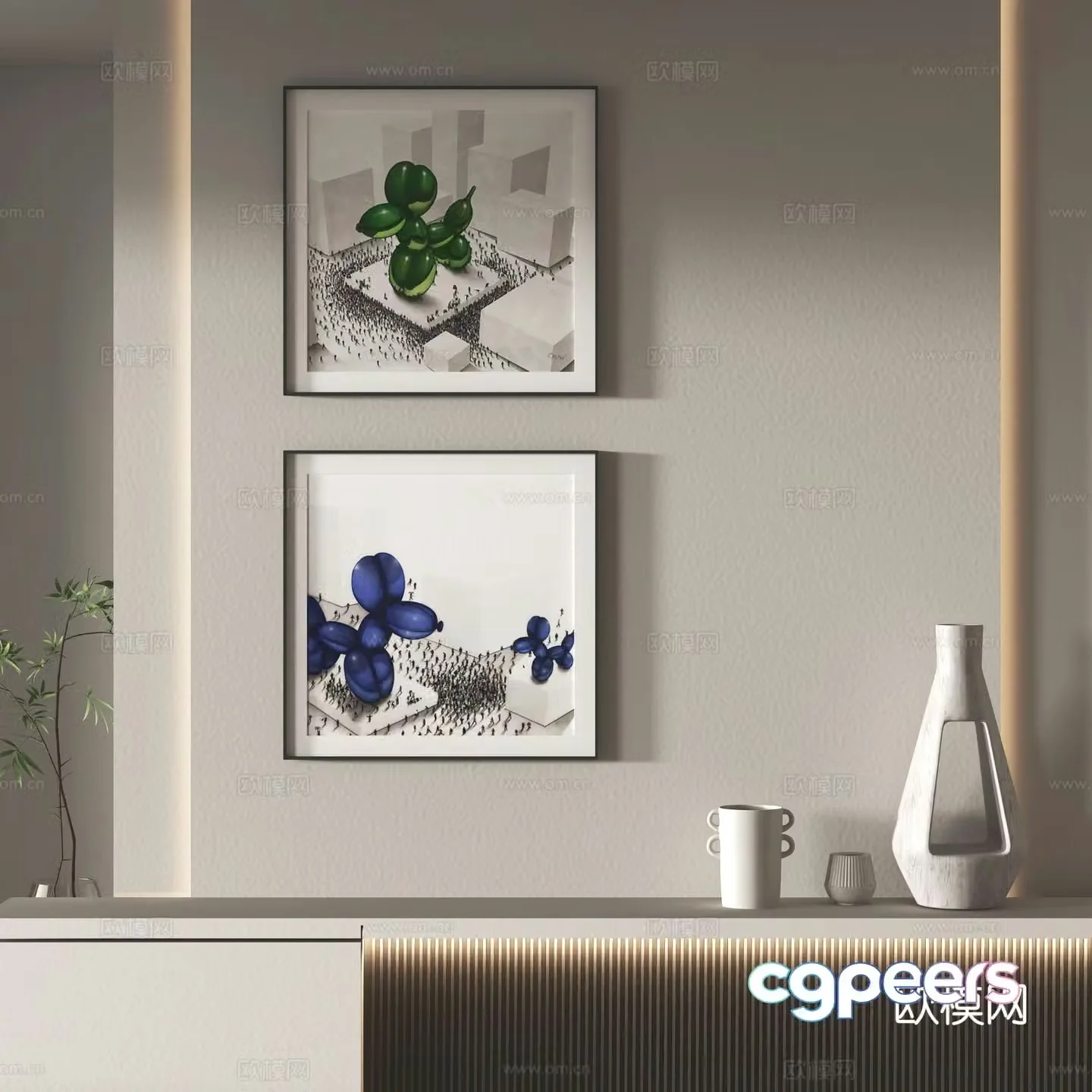 Modern decorative hanging painting geometric hanging painting 3D model