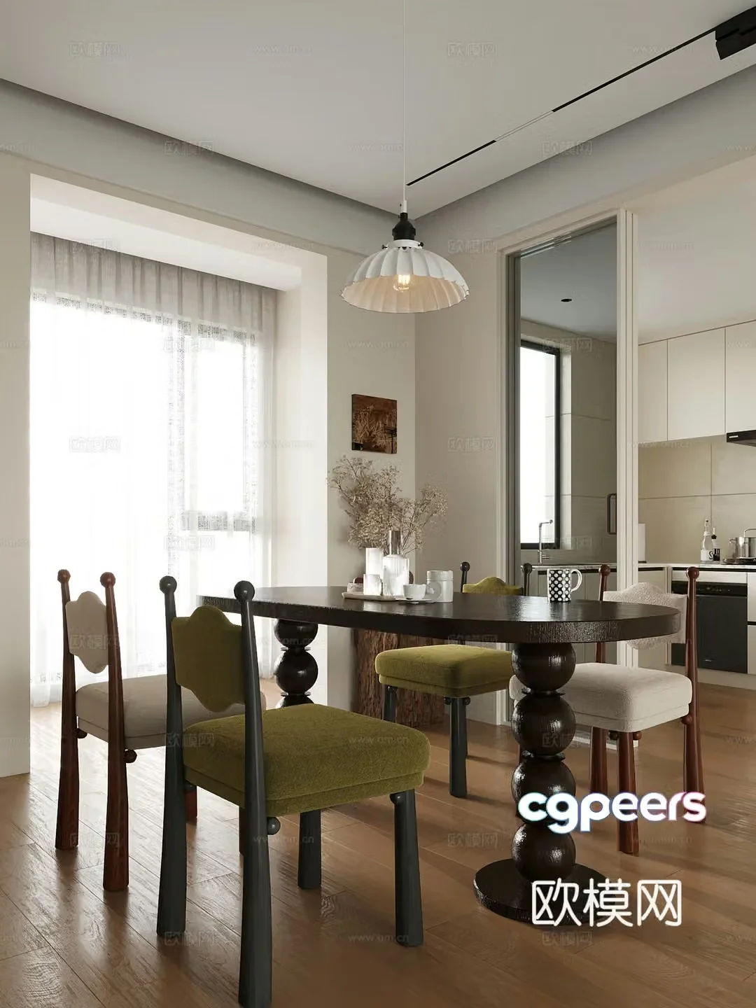 Medium style dining table and chairs Restaurant 3D model