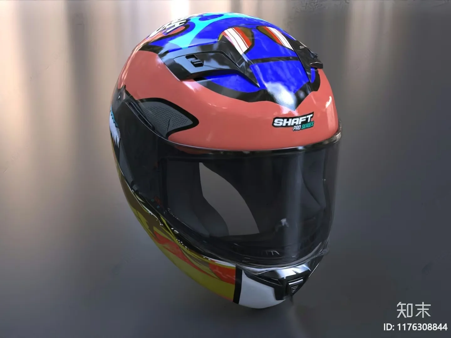 The Main Subject Is A Motorcycle Helmet Characterized By Its Colorful Design 3D Model – 20374 – VRAY Render