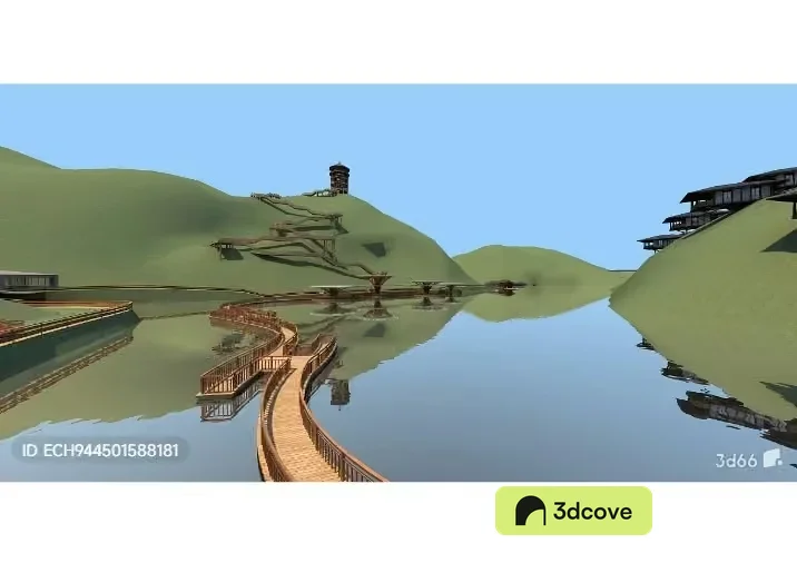 A Serene Landscape With A Bridge And A Body Of Water
