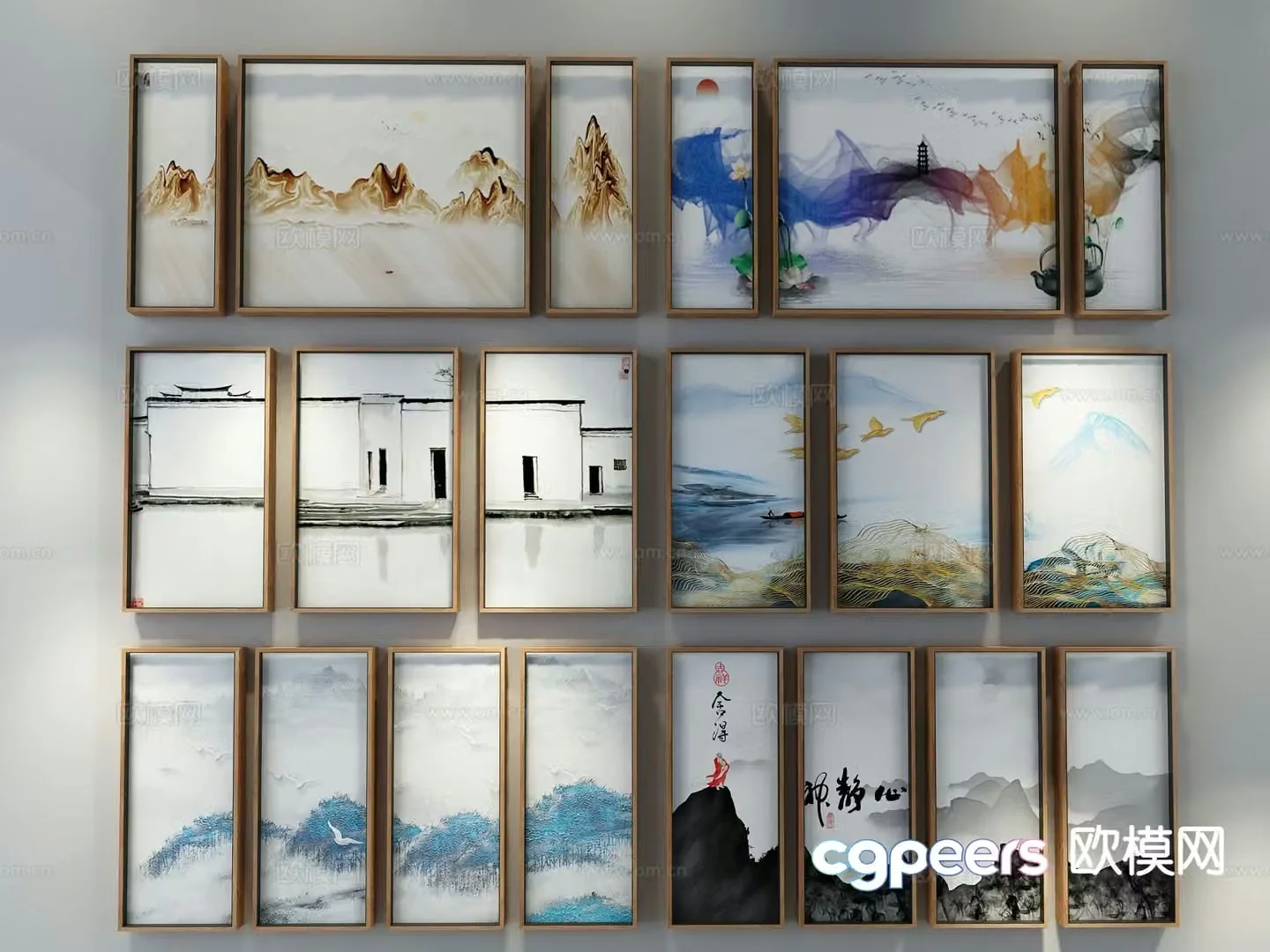 New Chinese style decorative painting ink painting 3D model