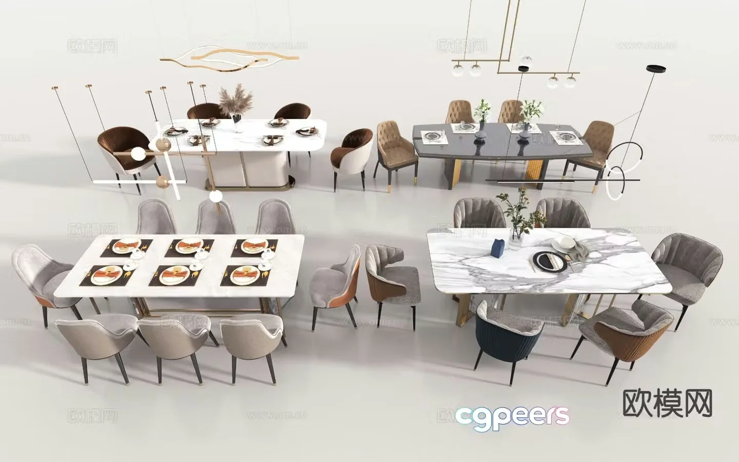 Light luxury dining table and chairs 3D model