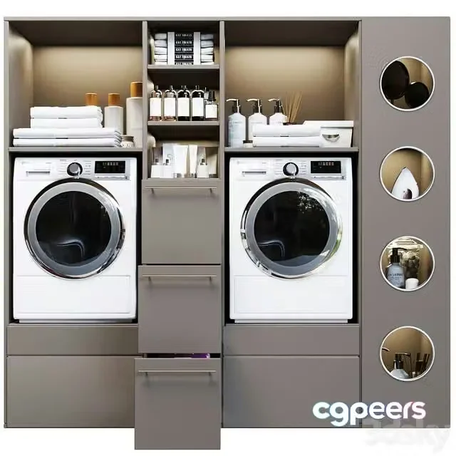 3ds Max Free – Laundry room in gray with household appliances and cosmetics 5