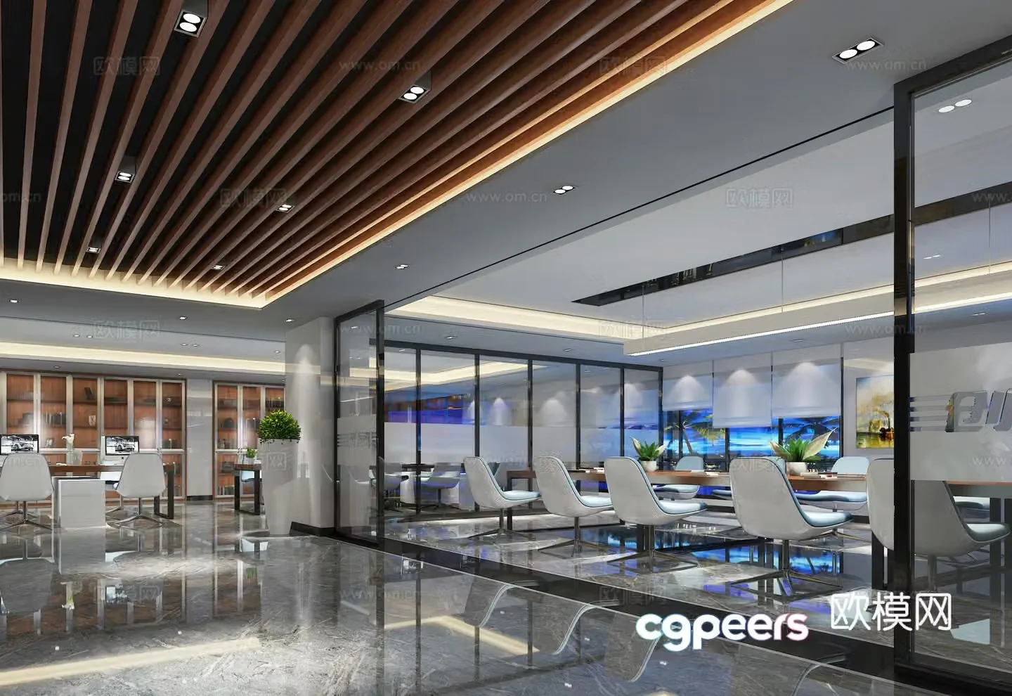 Modern open office area conference room 3d model