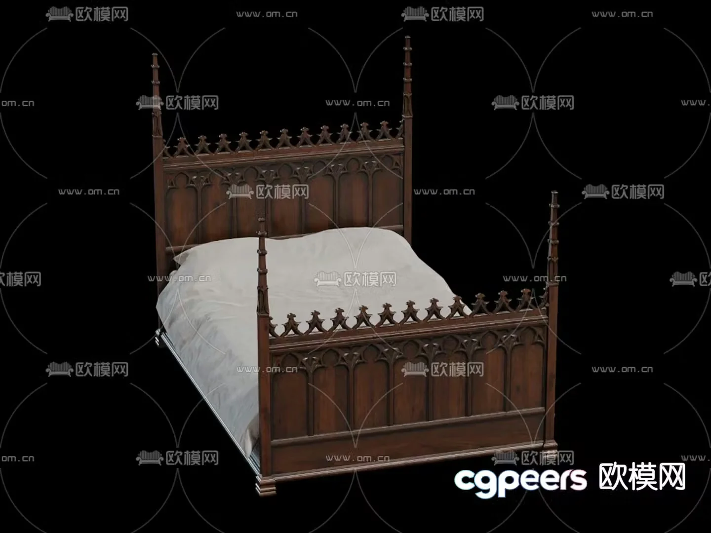 European double bed retro bed 3d model